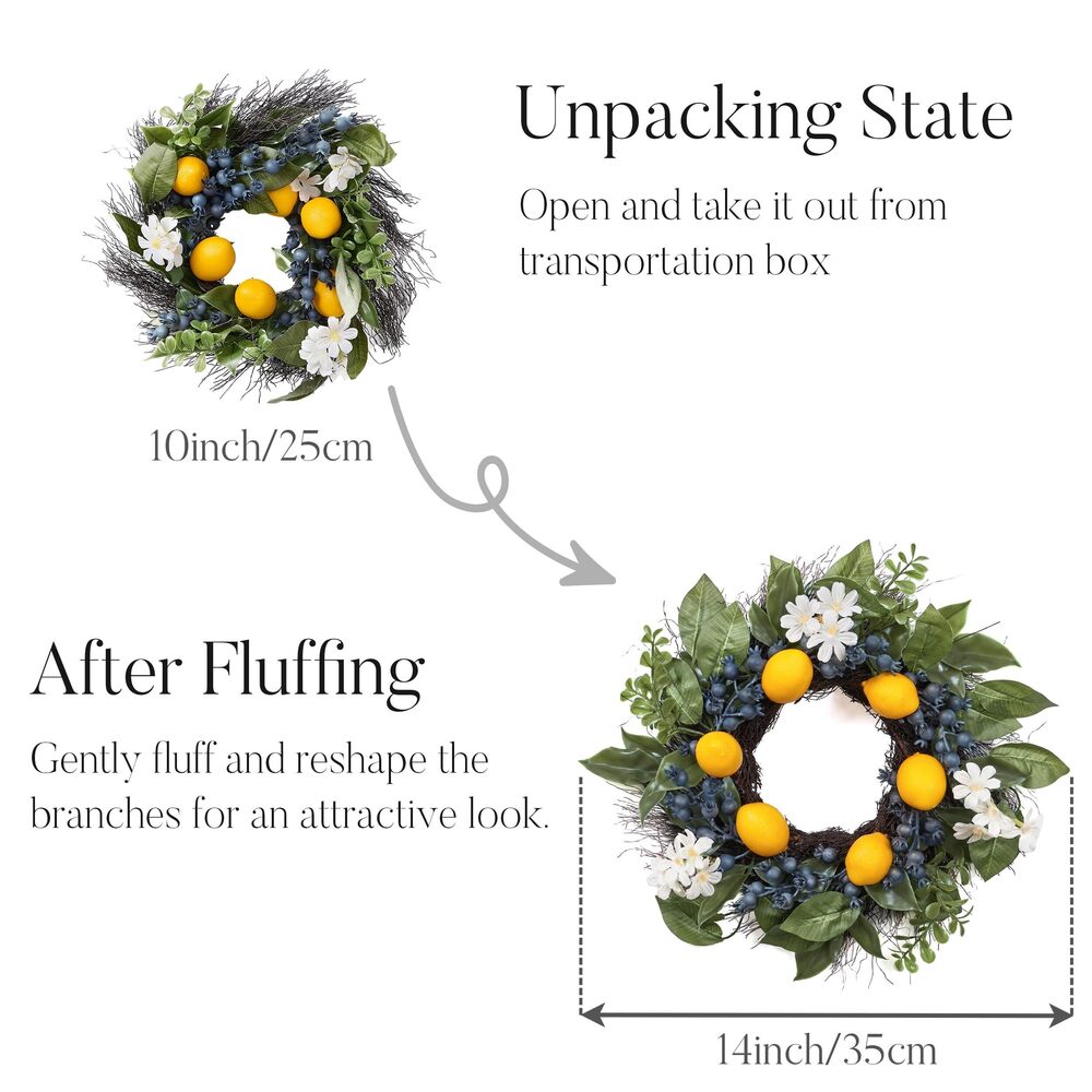 3326 Summer Artificial Lemon Wreaths with Lights, Spring Summer Door Wreath - Picture 6 of 6